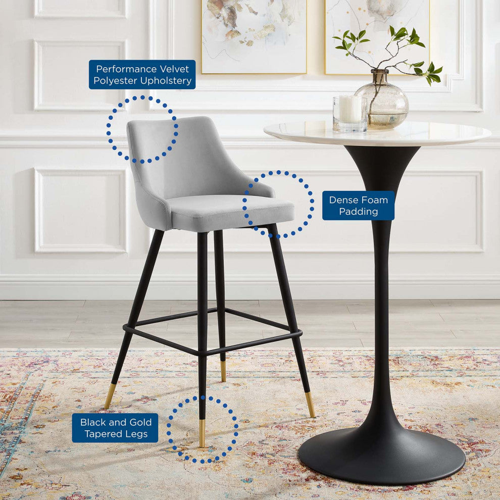 Bar Stool Chair Barstool, Velvet, Gray, Modern, Bar Cafe Bistro Restaurant