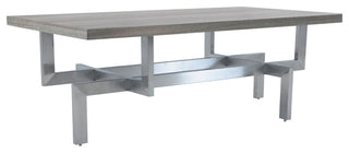 Illusion Gray Wood Coffee Table with Brushed Stainless Steel Base