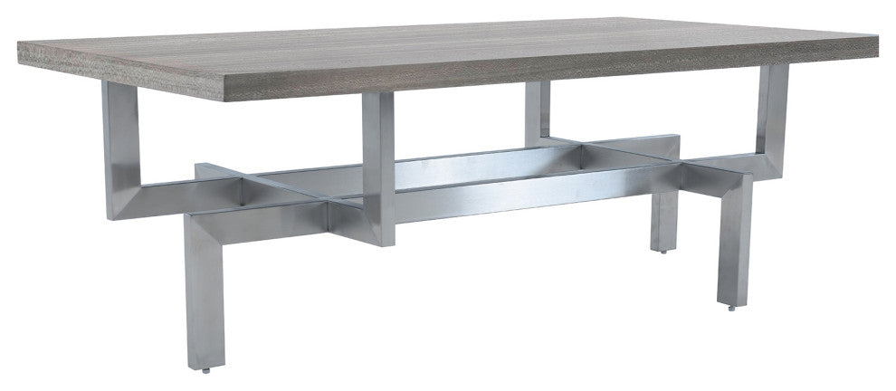 Illusion Gray Wood Coffee Table with Brushed Stainless Steel Base