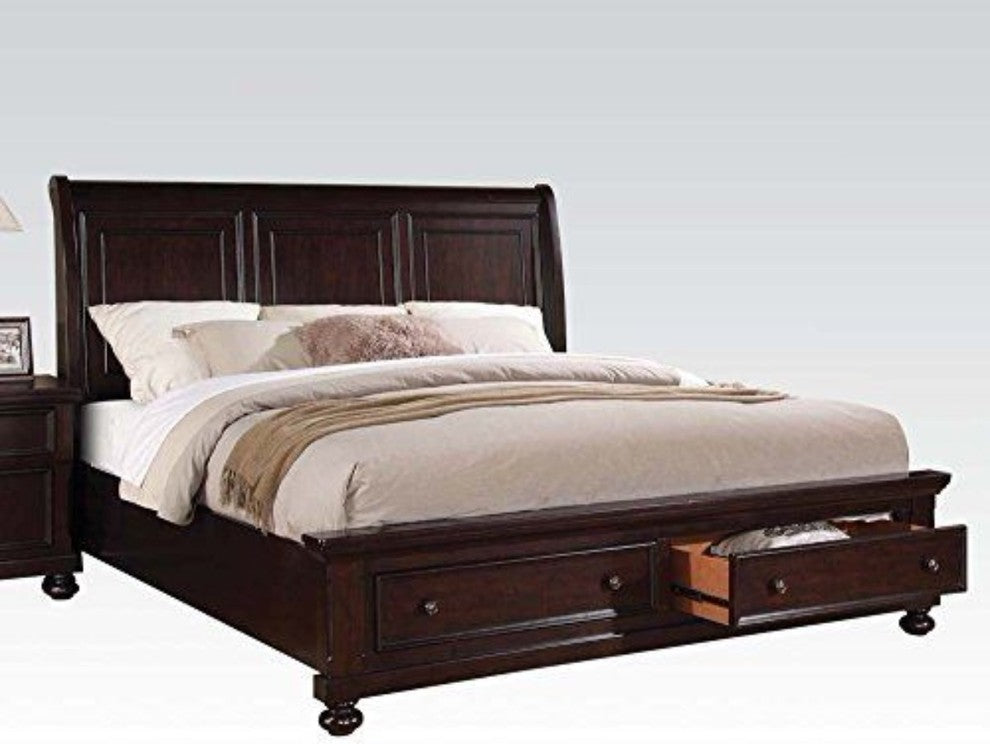 Elegant Transitional Style Queen Size Bed With Storage, Brown