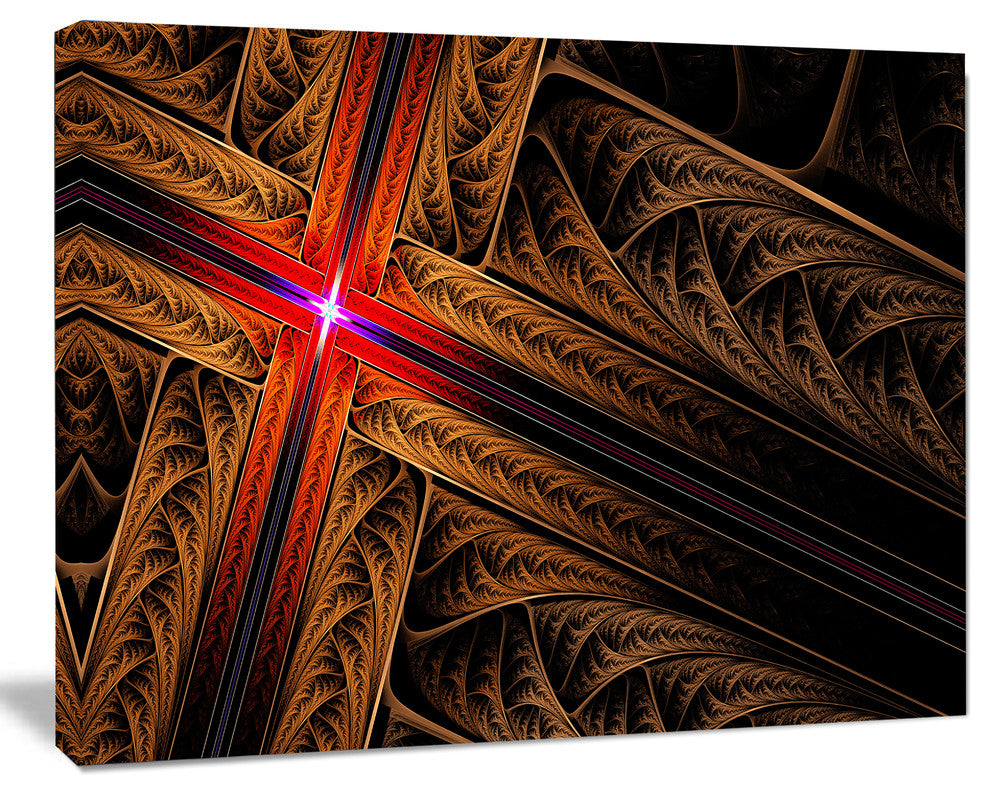 Golden Fractal Cross Design, Oversized Abstract Canvas Art Print, 60x40