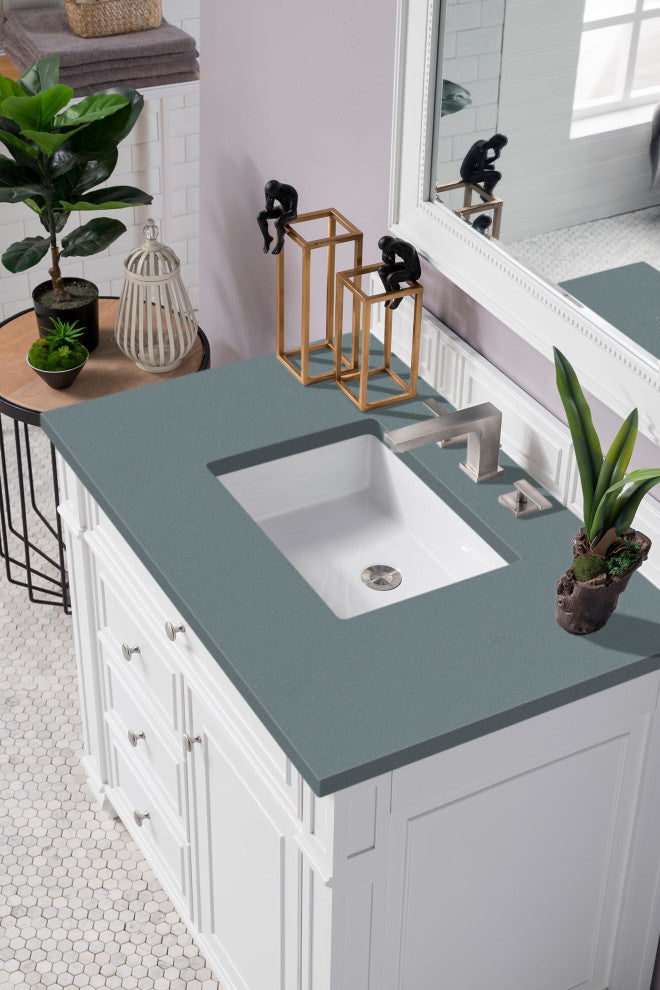 James Martin 157-V36-BW-3CBL Bristol 36" Single Vanity Bright White Quartz Top