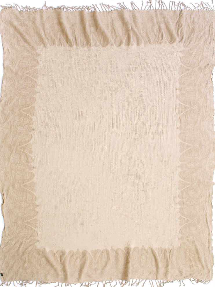 Faded Paisley Boiled Wool Throw, Ivory, Taupe