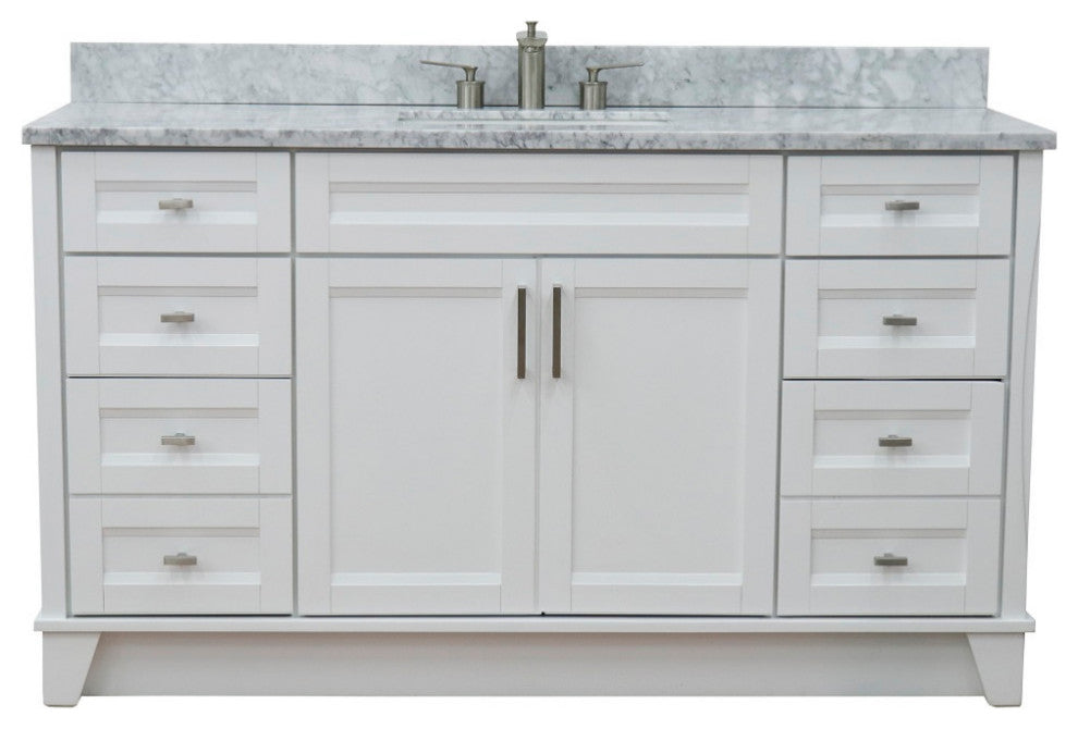 61" Single Sink Vanity, White Finish And White Carrara Marble