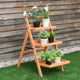 Modern 3-Tier Outdoor Wood Flower Folding Pot Shelf Stand