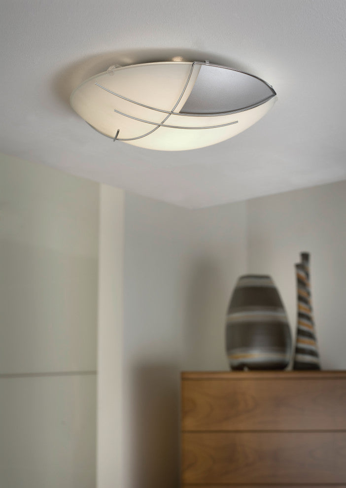 1x60W Ceiling Light, Chrome & Satin Finish & Clear & White Paint Design