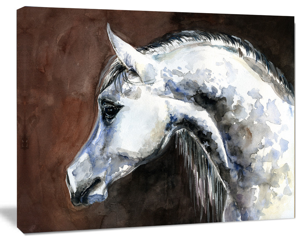 Gray Arabian Horse Watercolor, Abstract Canvas Art Print, 20"x12"