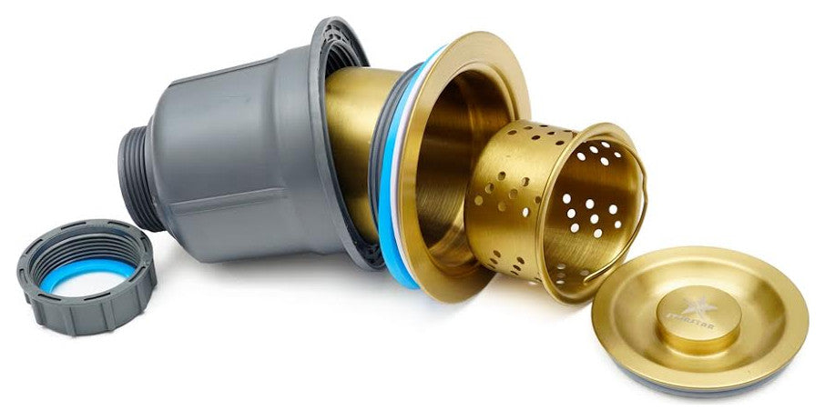 Kitchen Sink Drain Stainless Steel Assembly Kit, 3.5" Open, Set of 2, Gold