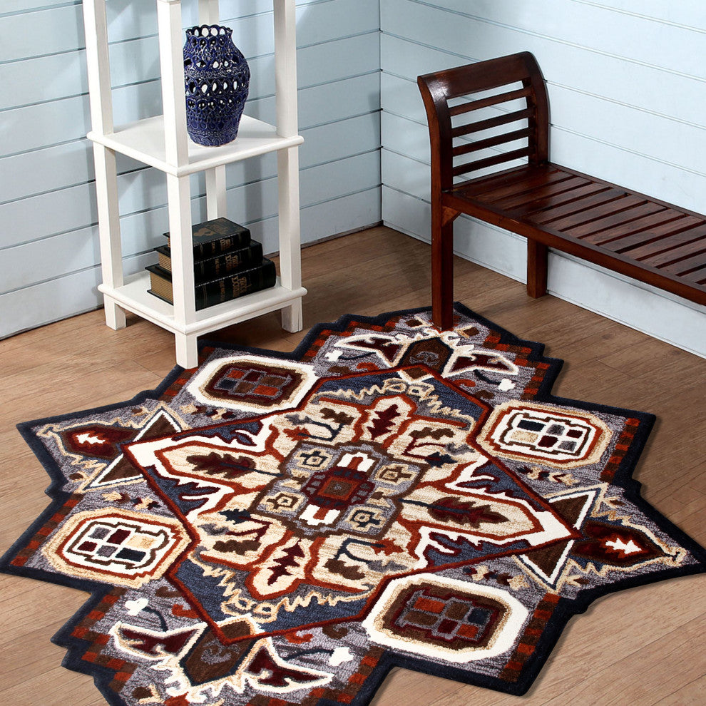 Southwestern Fall Cabin Medallion Shape Rug, 5' Round