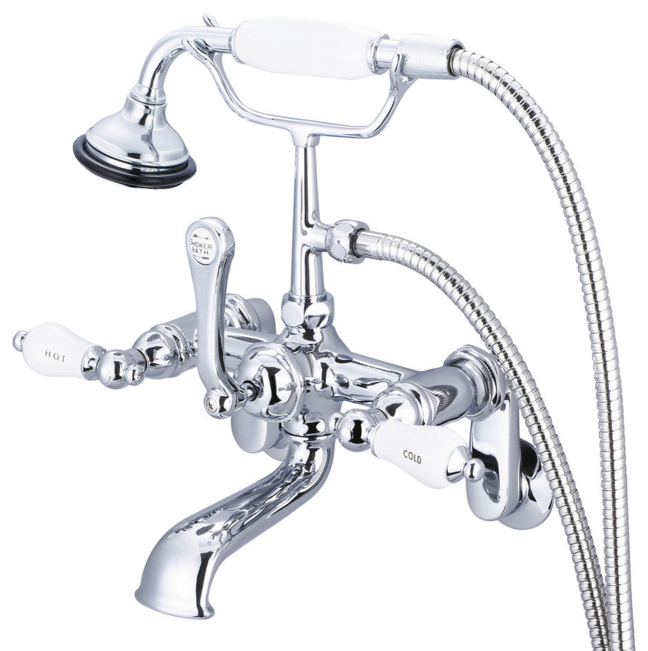 Vintage Classic Wall Mount Tub Faucet With Handshower, Hand Polished