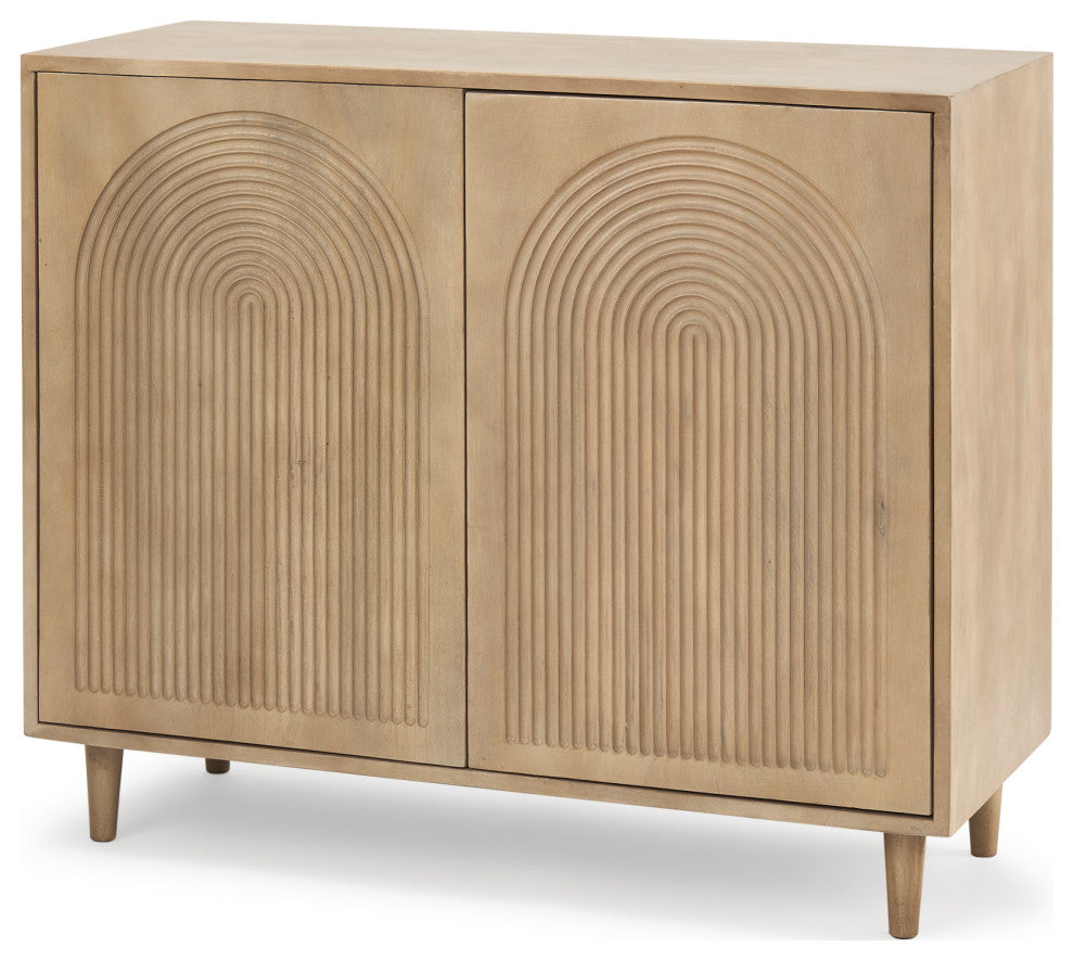 Tucker Light Brown Wood w/ Carved Arch Pattern 2 Door Accent Cabinet