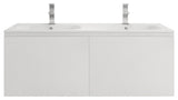 AIPO Wall-Mount Vanity Set With LED Mirror, Faucet, Drain, Matte White, 48" Doub