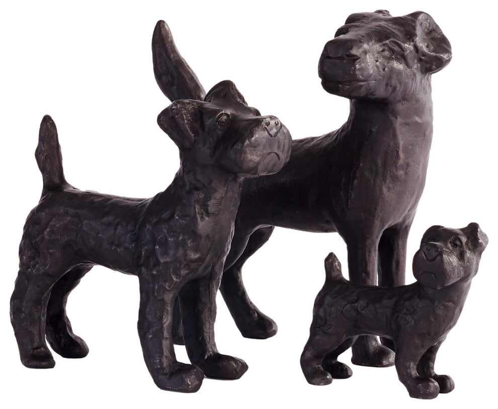 Vintage Style Set of 3 Terrier Dog Statues Black Bronze Metal Scottie Westie