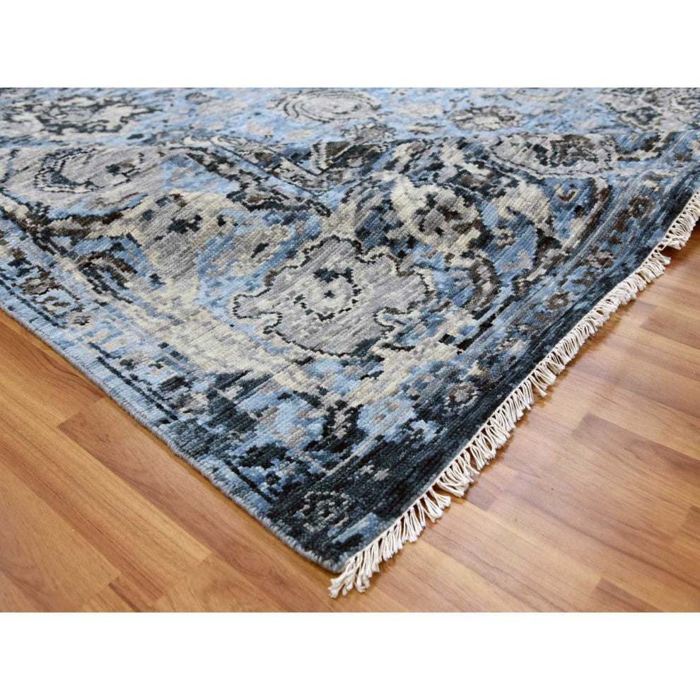 Ash Gray Modern Tabriz Design Pure Wool Hand Knotted Oriental Rug, 9'2"x12'4"