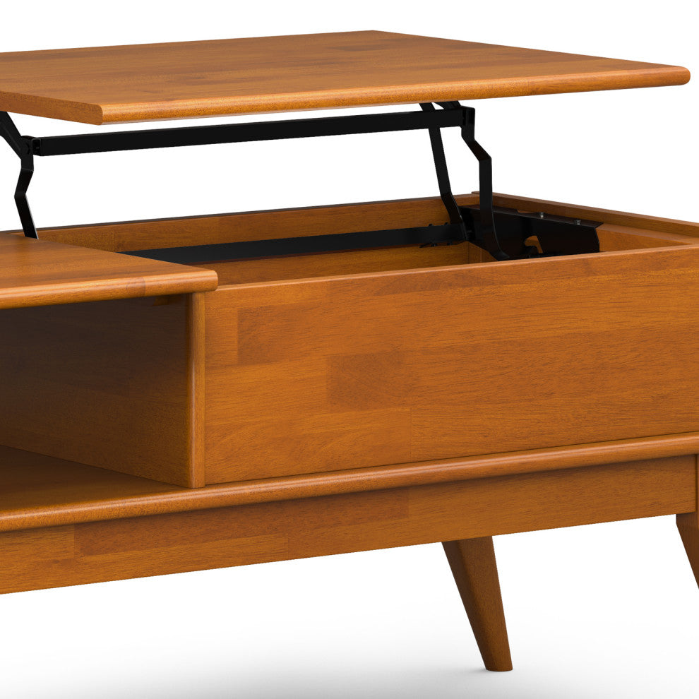 Draper Solid Hardwood Lift Top Coffee Table, Teak Brown