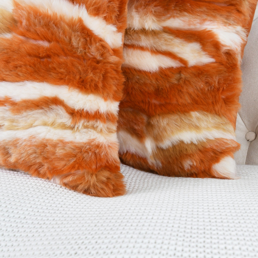 Jacquard Faux Fur Pillow Covers Set of 2, Burnt Orange, 26'' x 26''