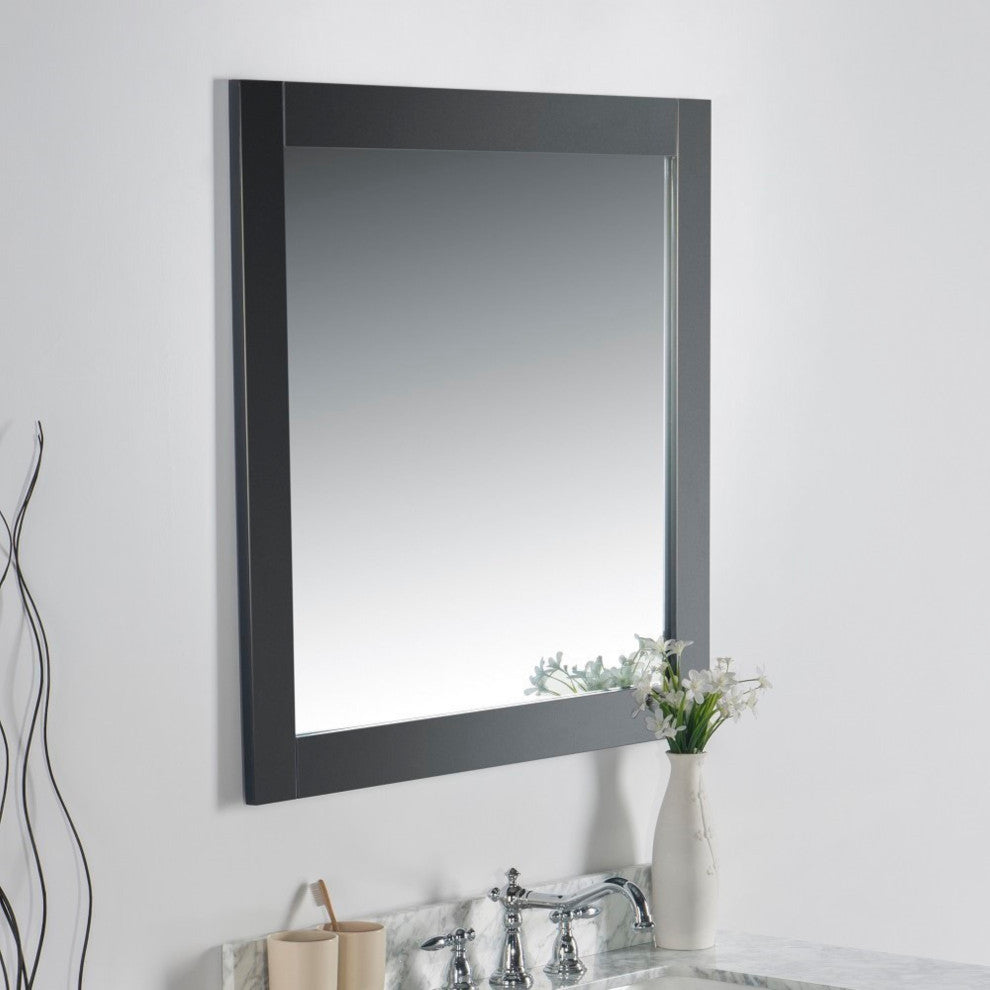 34" Solid Wood Frame Mirror, Dark Gray