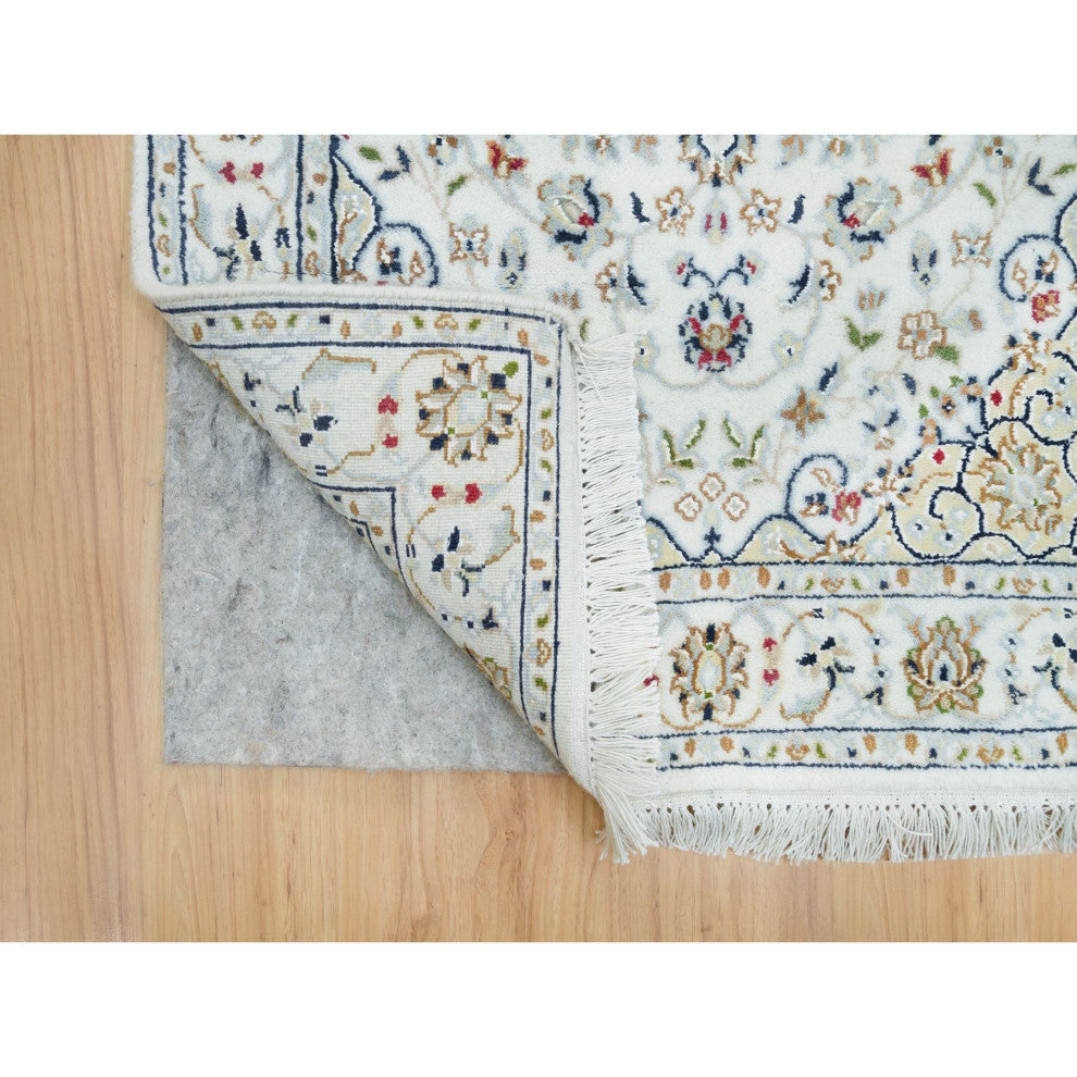 White, Hand Knotted, Nain Design, 250 KPSI 100% Wool XL Runner Rug, 2'6"x22'9"
