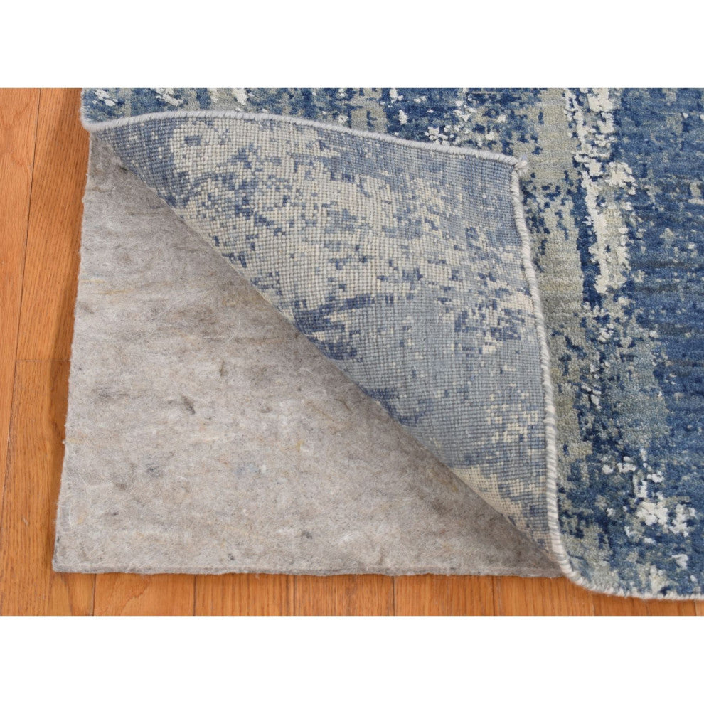 Air Force Blue Abstract Design Wool and Silk Hand Knotted Runner Rug 2'6"x8'1"