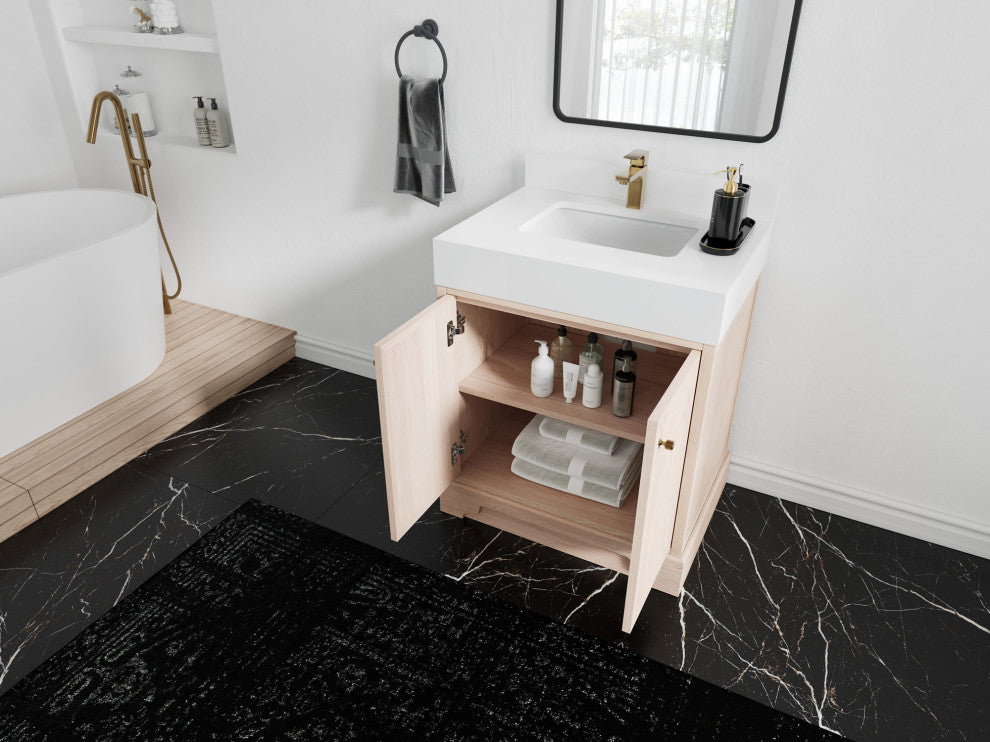 Manhattan 84 Double Sink Bath Vanity in White Oak with 5" Empira Quartz