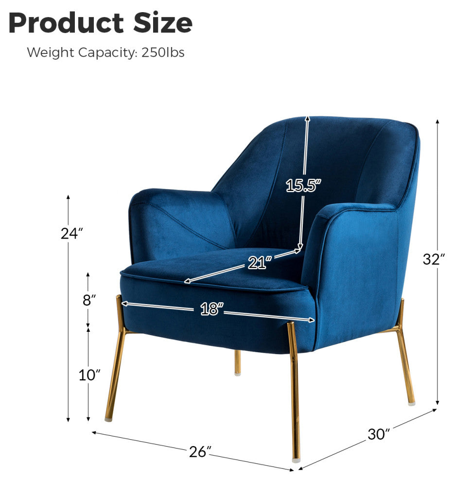 Nora Upholstered Velvet Accent Chair With Golden Base Set of 2, Navy