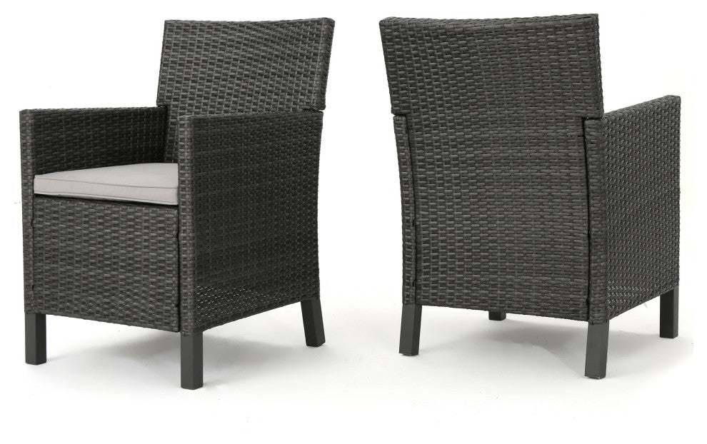 GDF Studio Cyrus Outdoor Wicker Dining Chairs, Set of 2, Gray/Light Gray