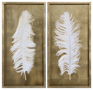Uttermost 04057 White Feathers Two Piece Shadow Box Set by Grace - Rich Gold