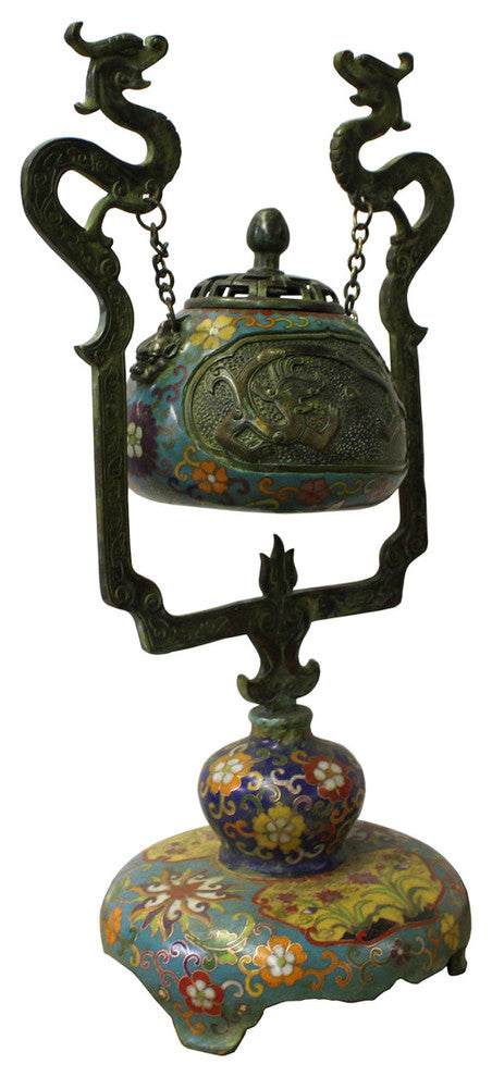 Chinese Metal Blue Enamel Cloisonne Dragon Incense Burner Figure