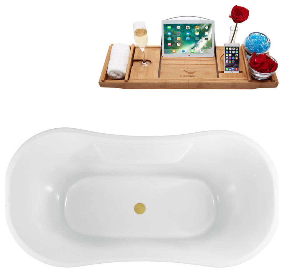 68" Streamline N903PNK-BGL Clawfoot Tub and Tray With Internal Drain