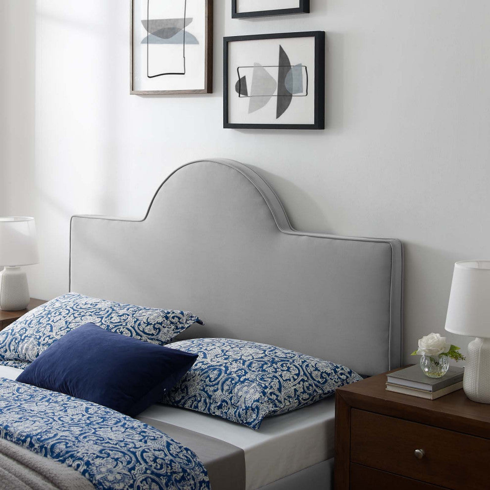 Headboard, Full Queen Size, Velvet, Light Gray, Modern Contemporary