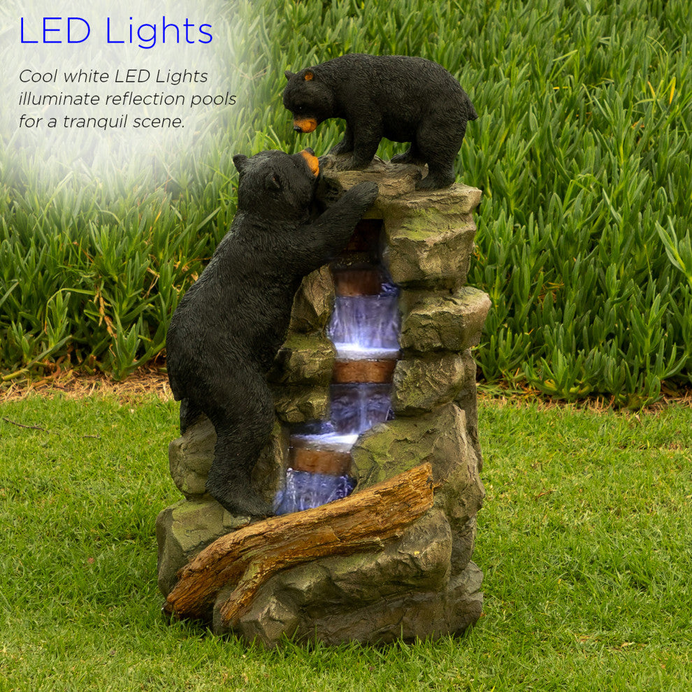 36" Tall Outdoor 2 Bears Climbing on Rainforest Water Fountain