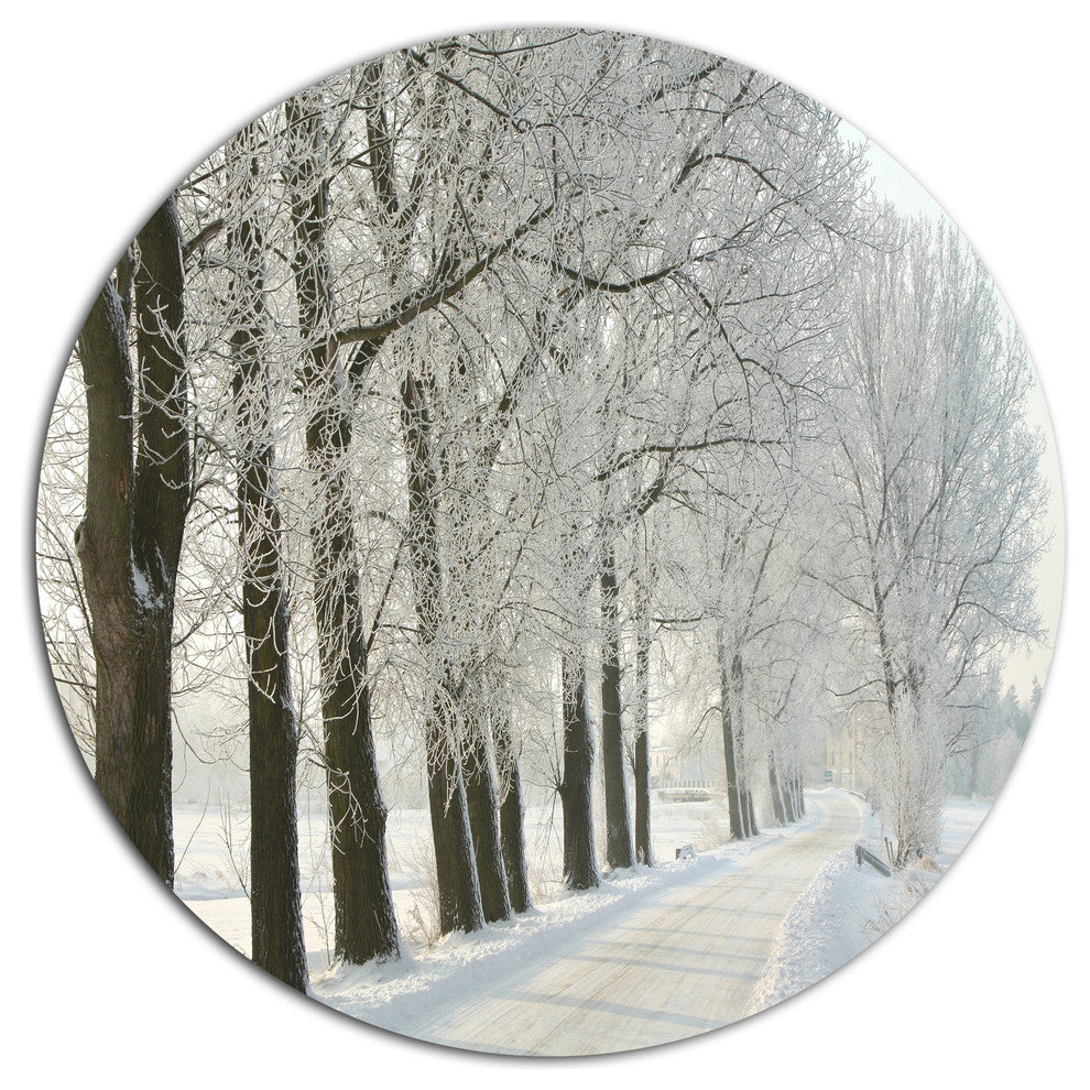 Winter Rural Road At Sunrise, Forest Disc Metal Wall Art, 23"