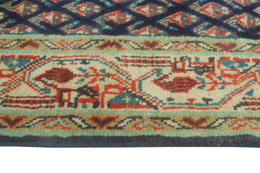Fine Vintage Distressed Aldys Navy/Beige Runner, 3'5 x 10'2