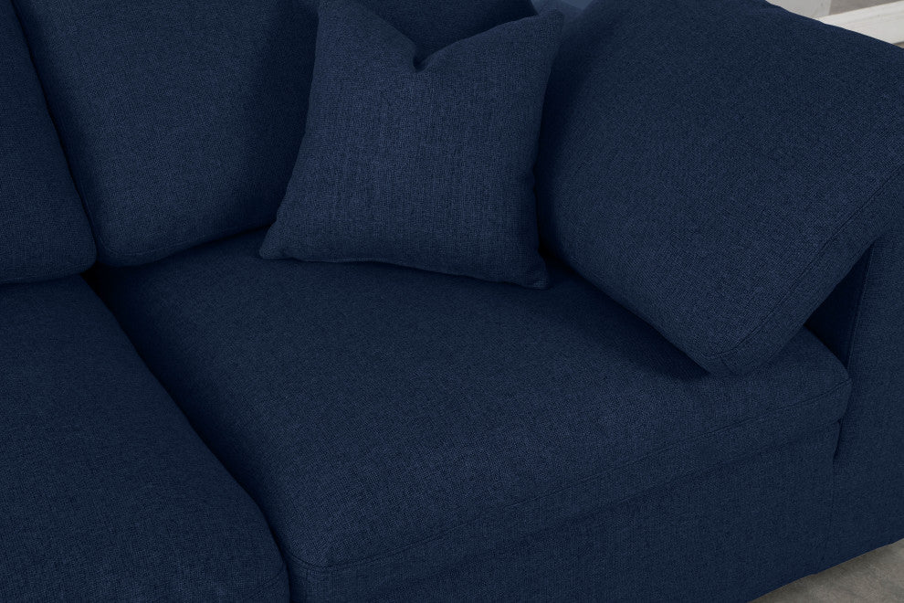 Serene Linen Textured Fabric Deluxe Comfort 3-Piece Modular Sofa, Navy