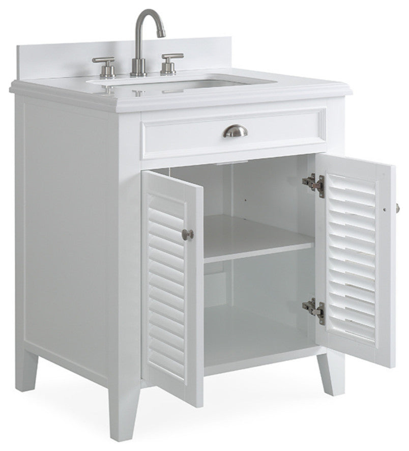 Contemporary Style White Kalani Bathroom Vanity, 30"