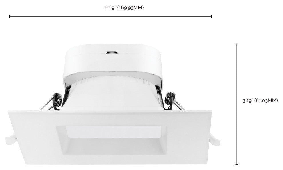 9 watt LED Direct Wire Downlight - 6 inch - 2700K - 120 volt - Dimmable - Square
