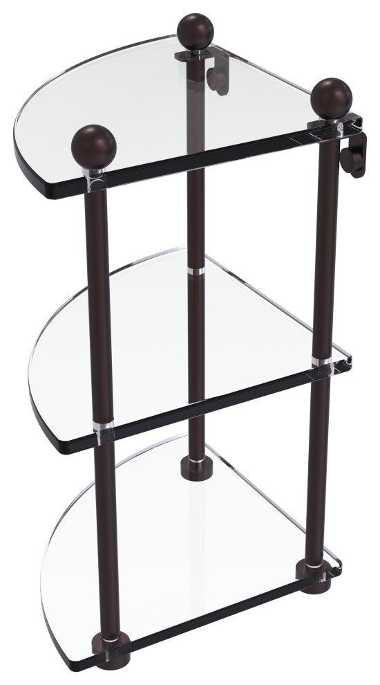 Three-Tier Corner Glass Shelf, Antique Bronze