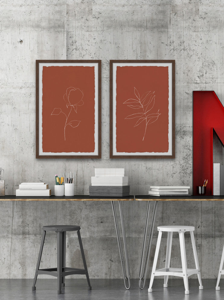 Roses and Leaves Diptych, 2-Piece Set, 24x36 Panels