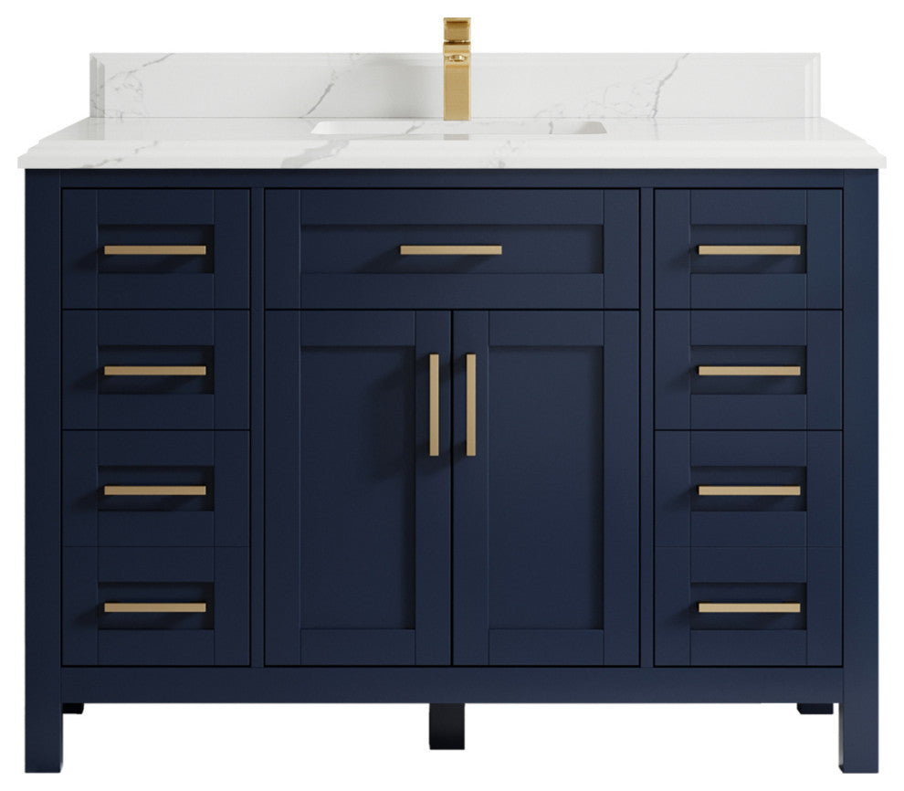 Cambridge 48 Single Sink Bath Vanity in Hale Navy Blue 1.5" Calacatta Laza