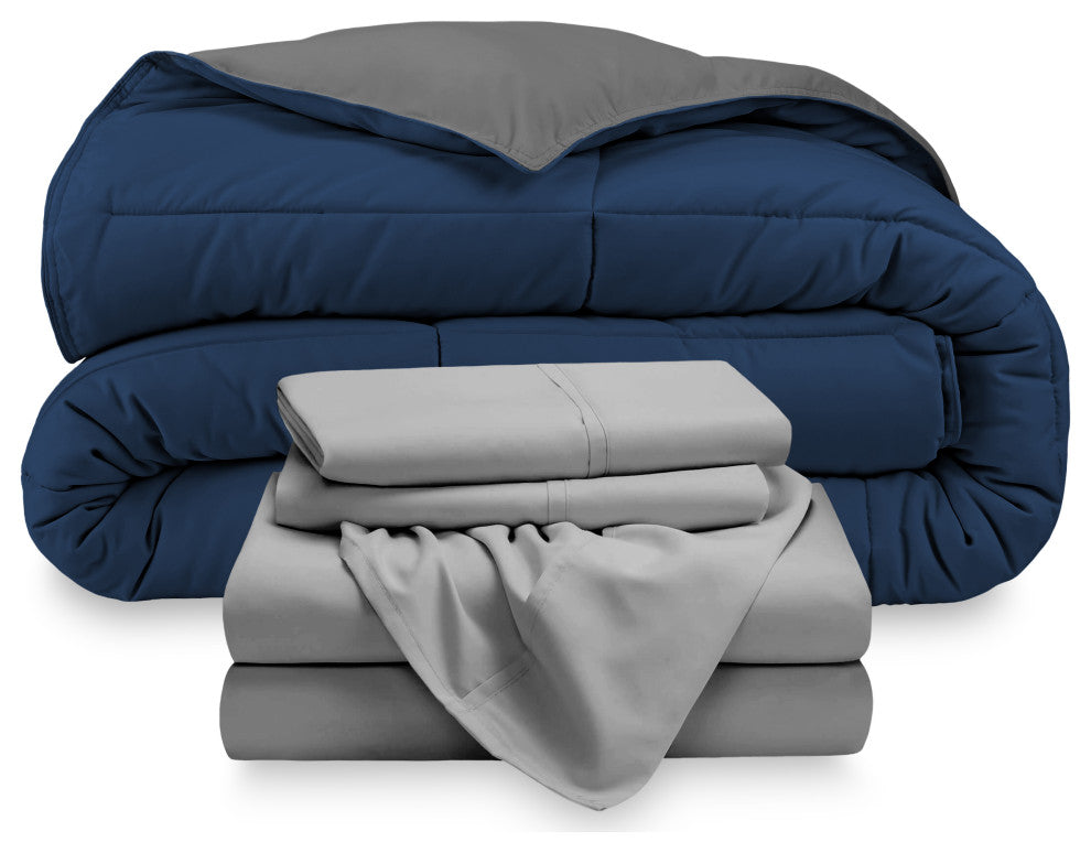Reversible Bed-in-a-Bag, Dark Blue/Gray Light Gray, King