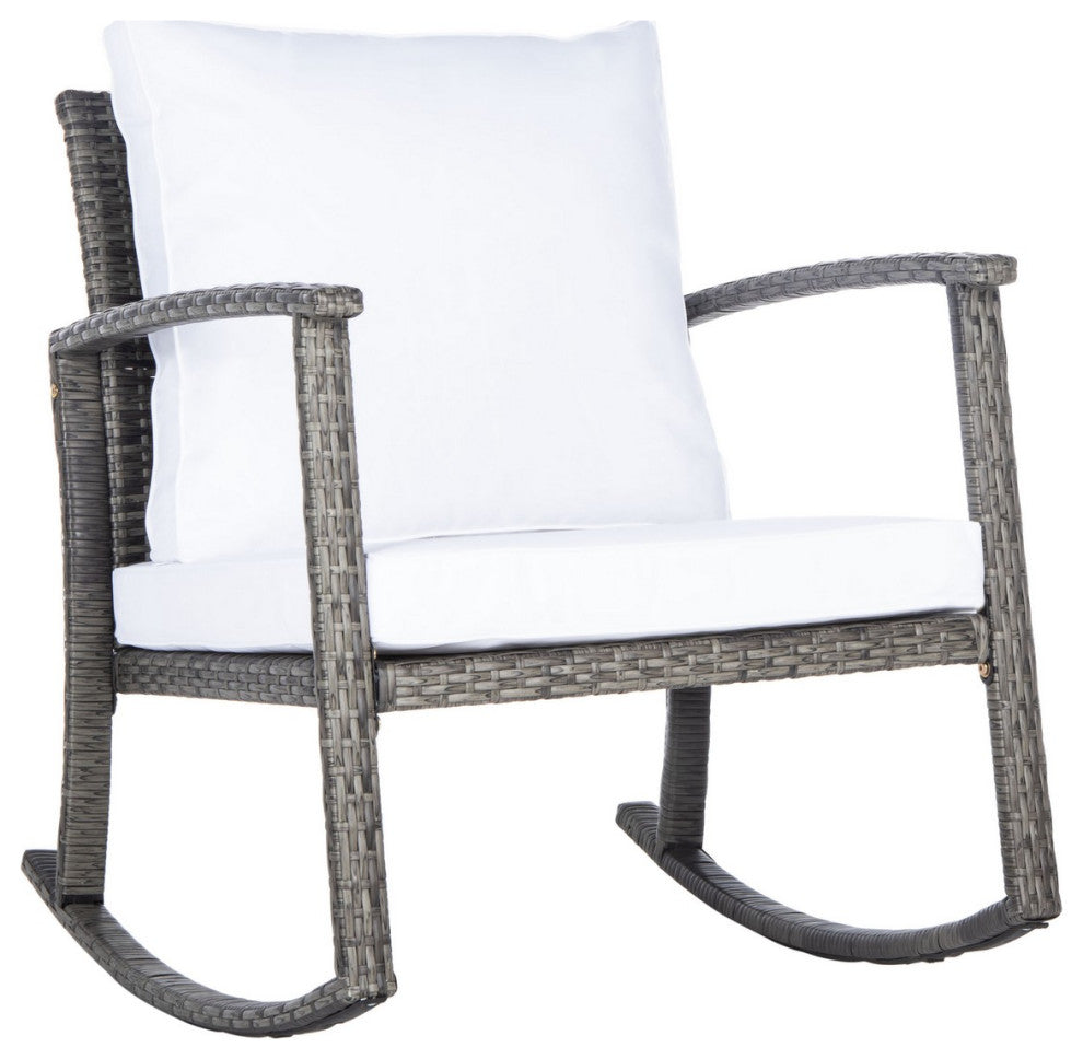 Safavieh Outdoor Daire Rocking Chair Grey Brown/White Cushion