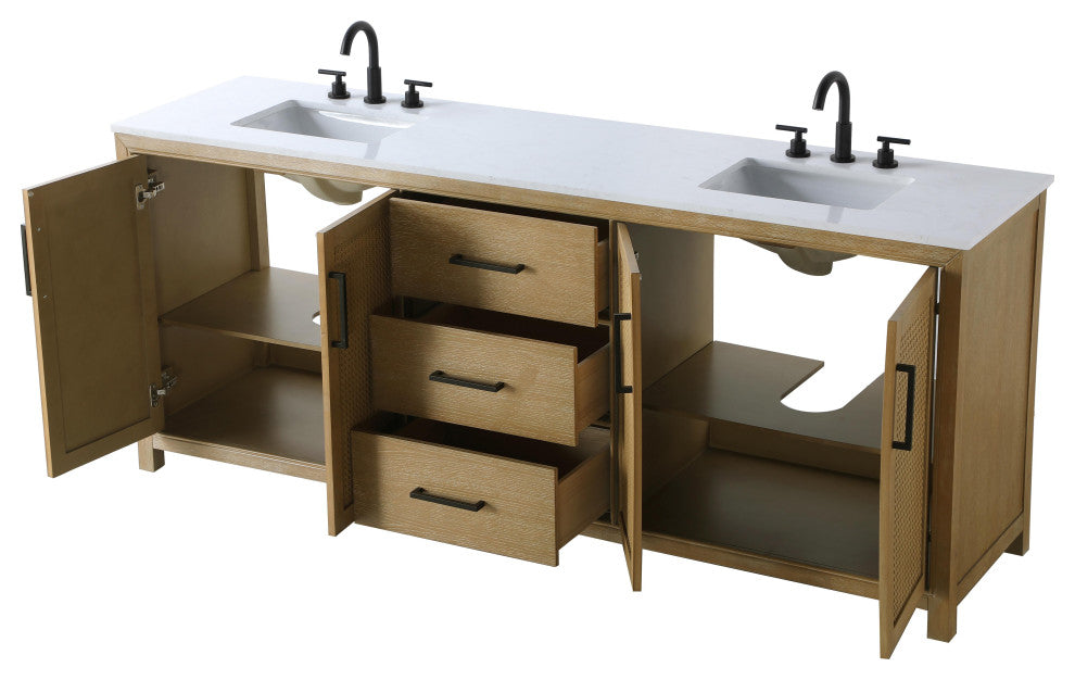 Home Living 84" Double Bathroom Vanity, Linen Oak