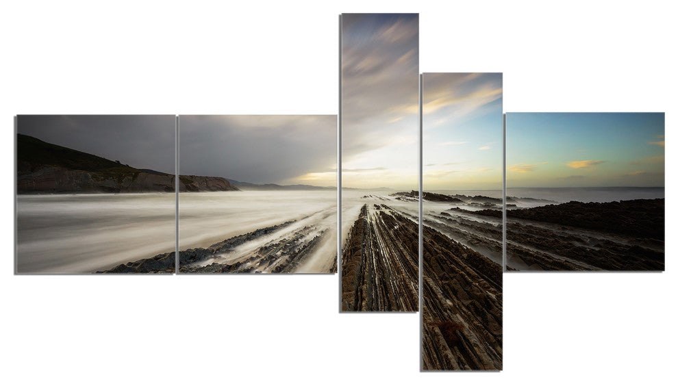 Surreal Atlantic Ocean Coast, Seashore Photo Canvas Art Print, 60"x32", 5 panels