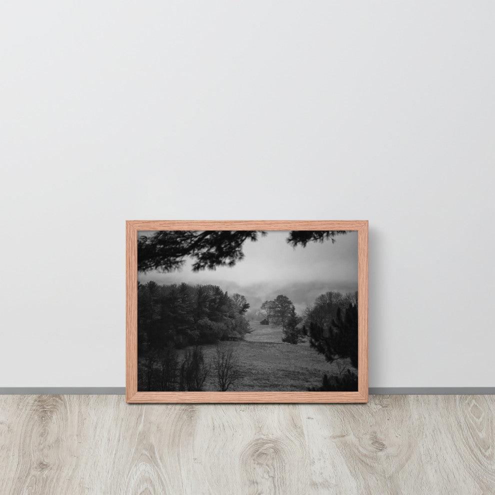 Mist of Valley Forge in Black and White Framed Photo Paper Wall Art Prints, Red Oak, 12" X 16"