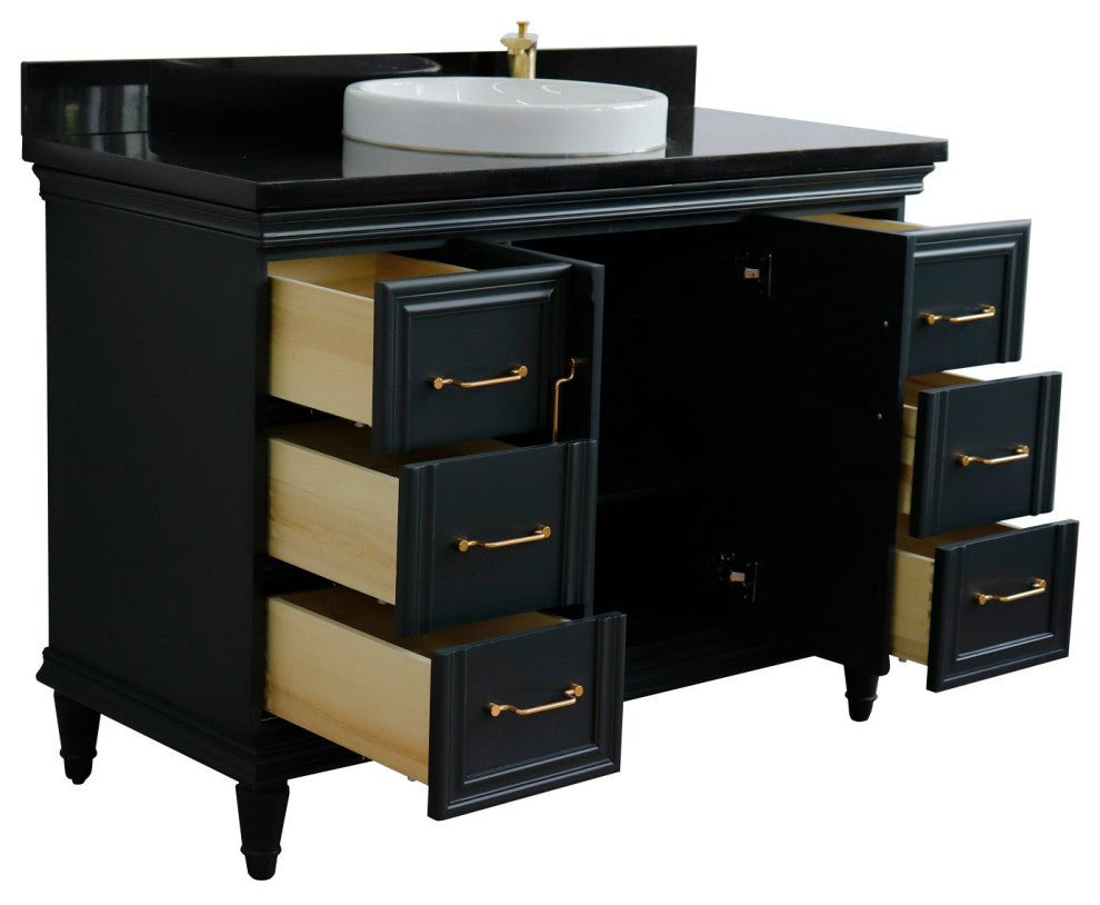 49" Single Sink Vanity, Dark Gray Finish With Black Galaxy Granite