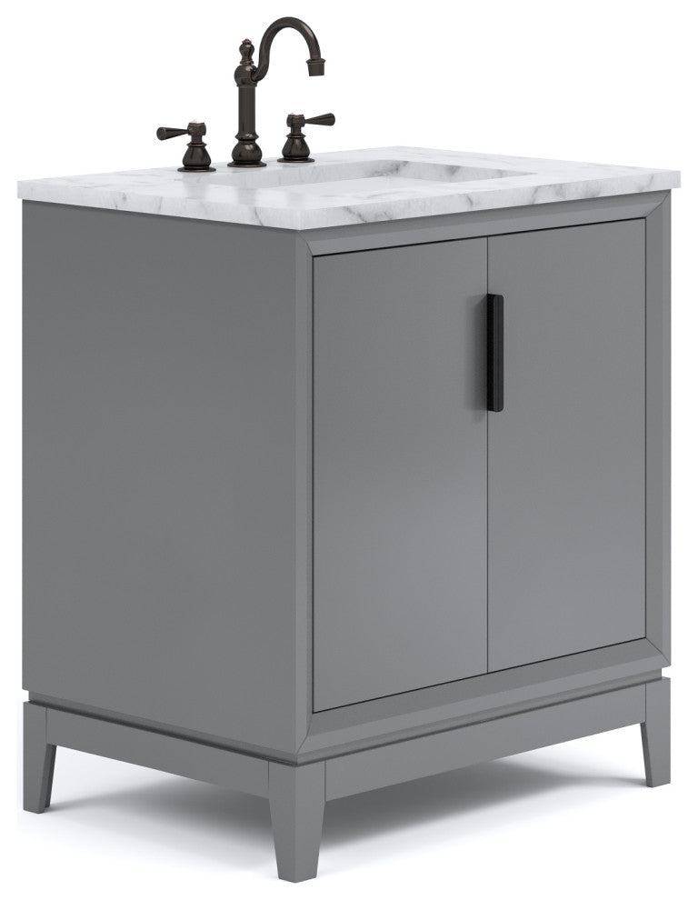 Elizabeth 30" Single Sink Carrara White Marble Vanity, Cashmere Gray