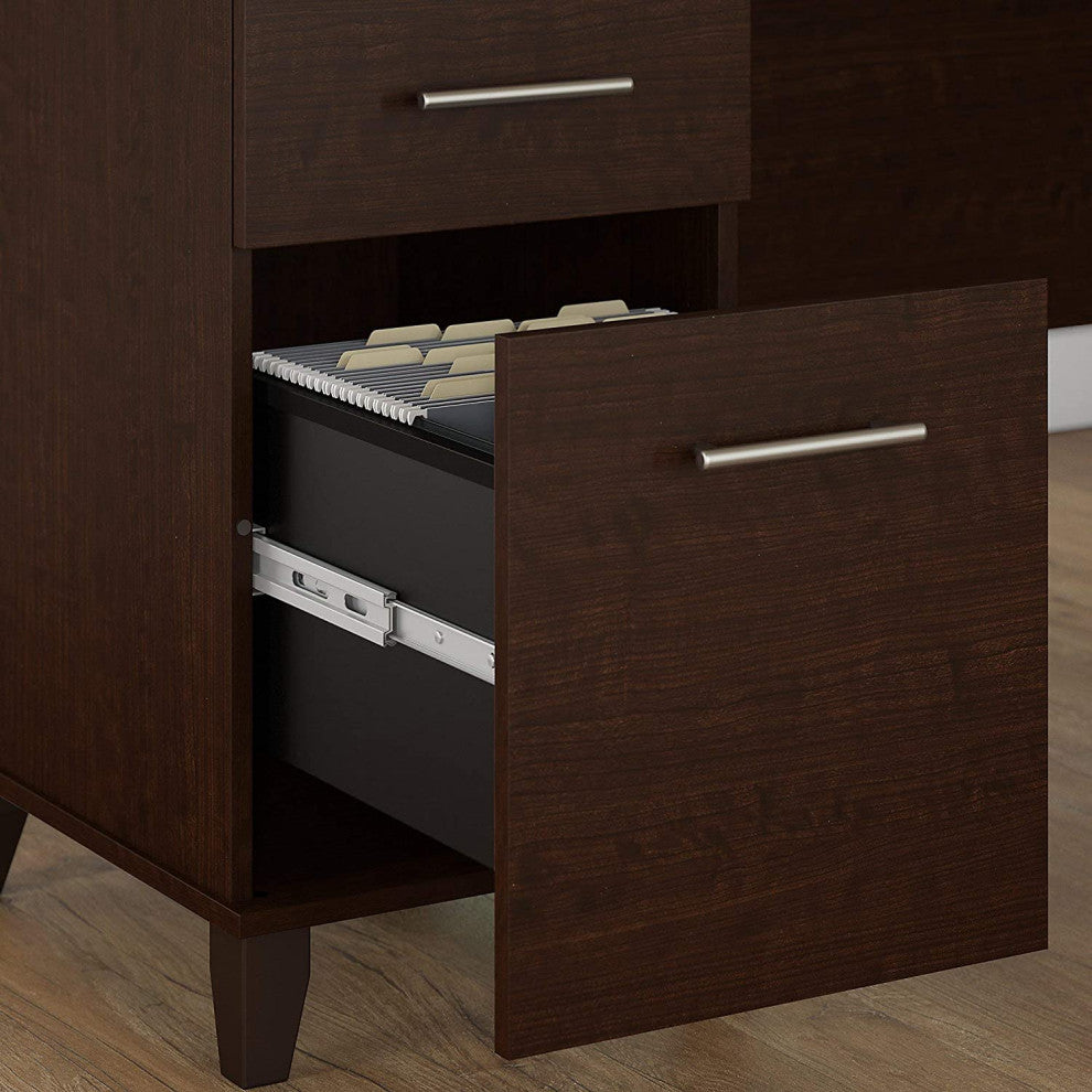 Spacious L-Shaped Desk, Integrated Tall Hutch and Lift Up Desktop, Mocha Cherry