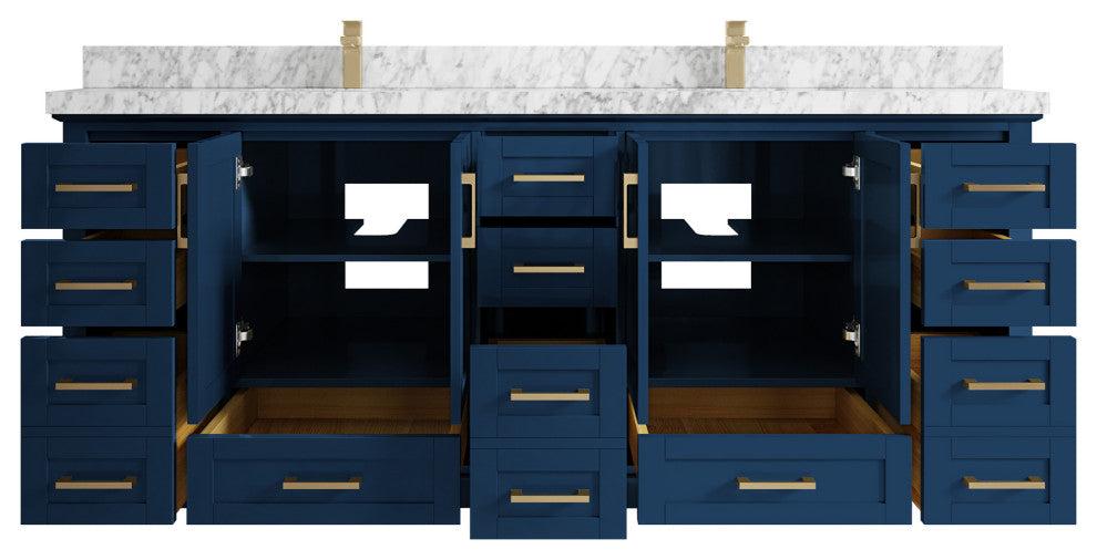 Boston 84 Double Sink Bath Vanity in Navy Blue 2" Carrara Marble