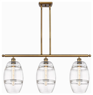 Ballston-Vaz 3-Light 36" Stem Island Light, 8"D Brushed Brass, Clear