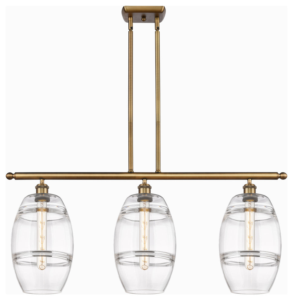 Ballston-Vaz 3-Light 36" Stem Island Light, 8"D Brushed Brass, Clear